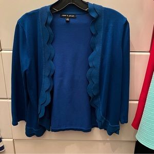 Cable & Gauge Royal Blue Small Scalloped cardigan sweater